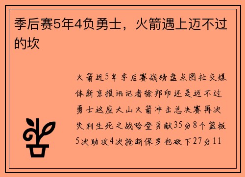 季后赛5年4负勇士，火箭遇上迈不过的坎