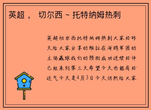 英超 ， 切尔西 ~ 托特纳姆热刺
